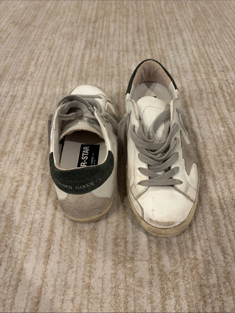 Golden Goose White, Gray & Green Superstar Sneakers